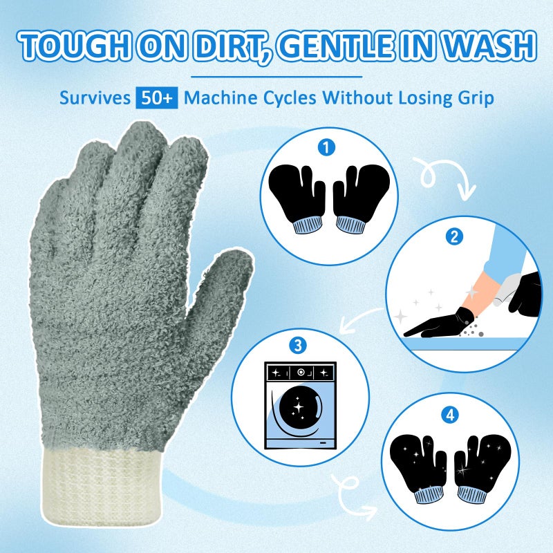 MIG4U Microfiber Dusting Gloves House Cleaning Glove for Blinds, Windows, Shutters, Furniture, and Car, Reusable Lint-Free Gray 2 Pairs S/M - Image 3